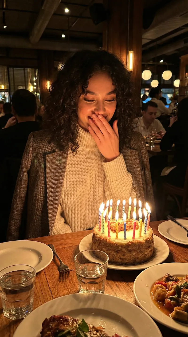A warm, candid birthday dinner scene featuring the reference…