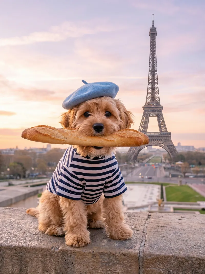 Transform my pet from the uploaded image into a Parisian-sty…