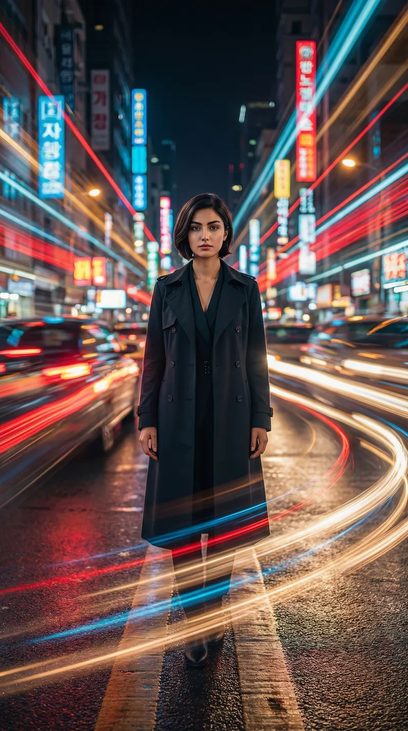 A cinematic fashion portrait of a single subject standing fi…