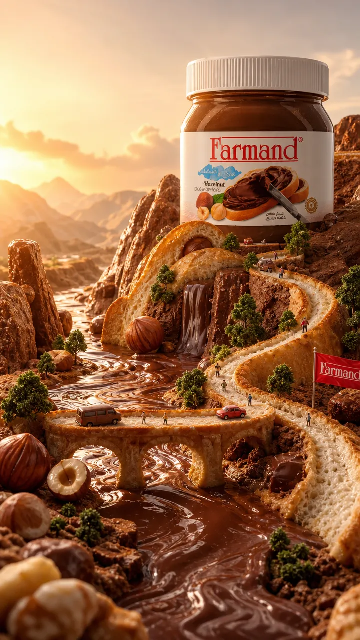 Create a hyper-realistic miniature “Food Mountain” world usi…