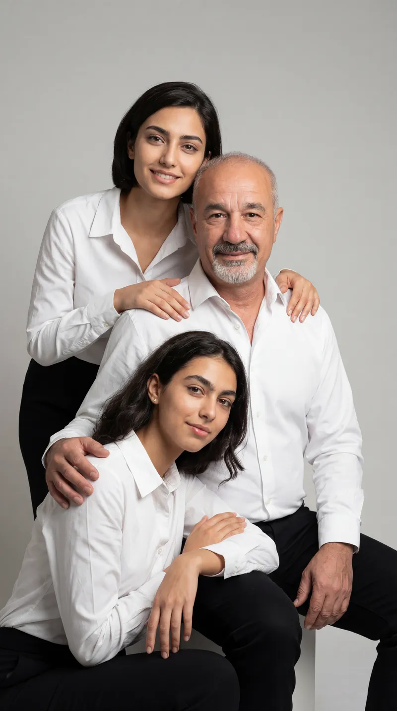 {
  "scene_description": "A warm, intimate studio portrait…