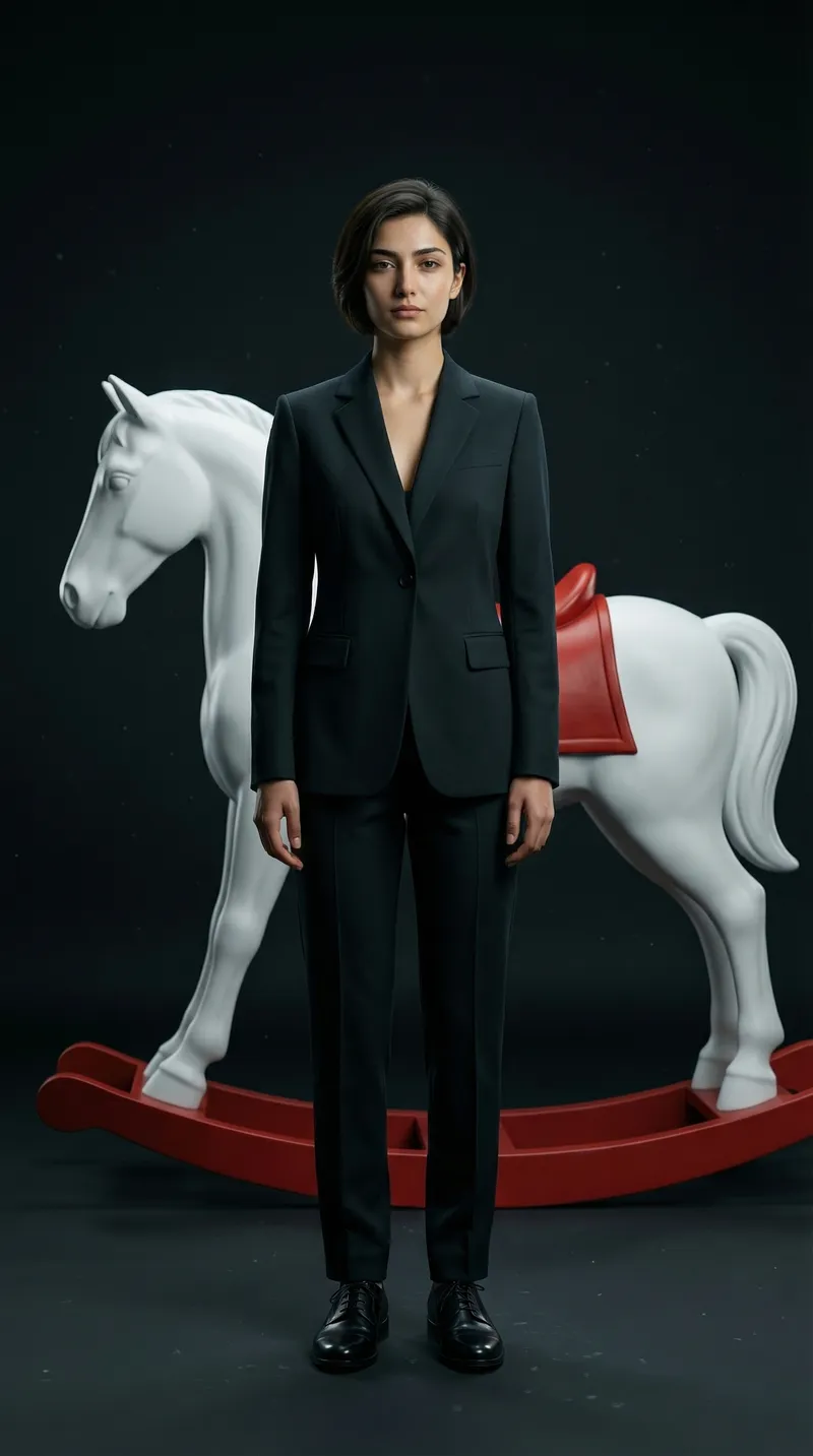 A hyper-realistic, gender-neutral fashion editorial portrait…