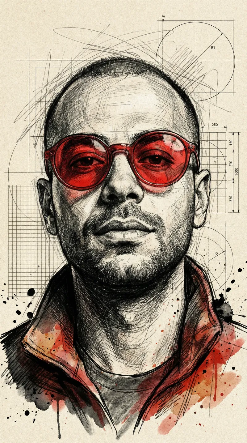 A bold, expressive mixed-media portrait featuring the refere…