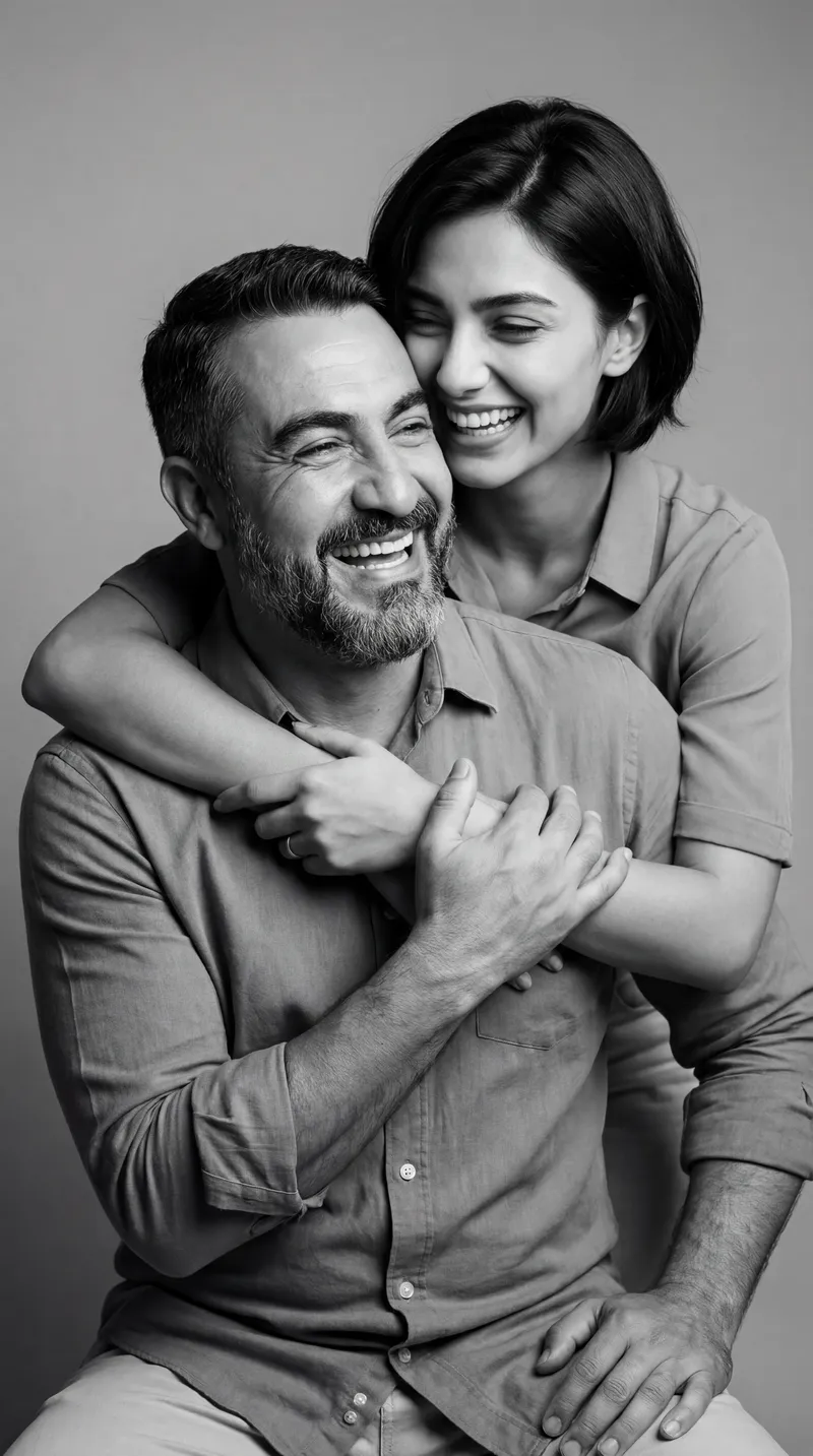 {
  "prompt": "A black-and-white studio portrait capturing…