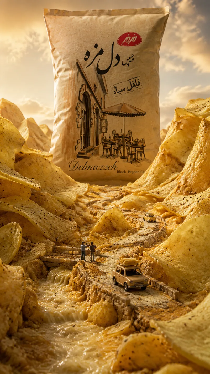 Create a hyper-realistic miniature “Food Mountain” world usi…