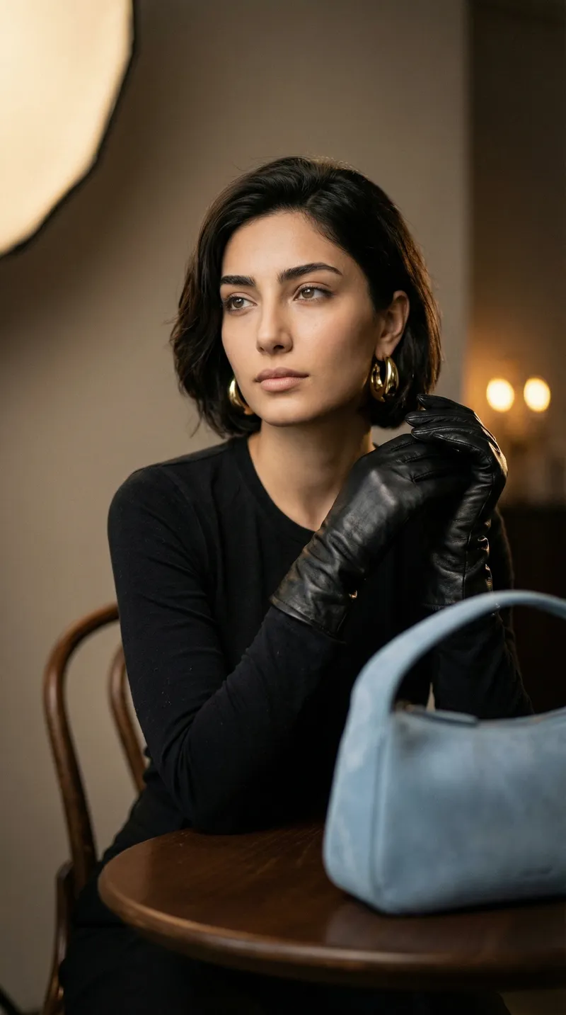 A hyper realistic, cinematic editorial close up of a poised…