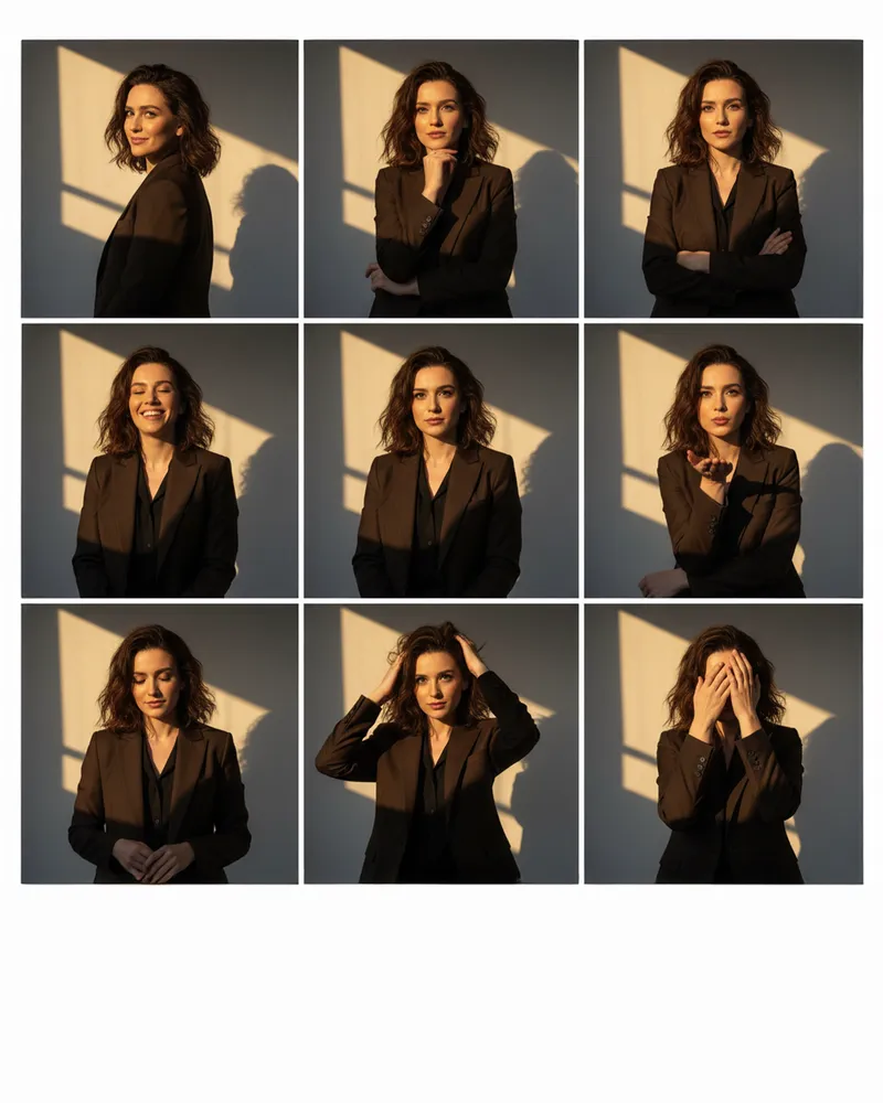 An ultra-realistic cinematic editorial portrait sequence of…