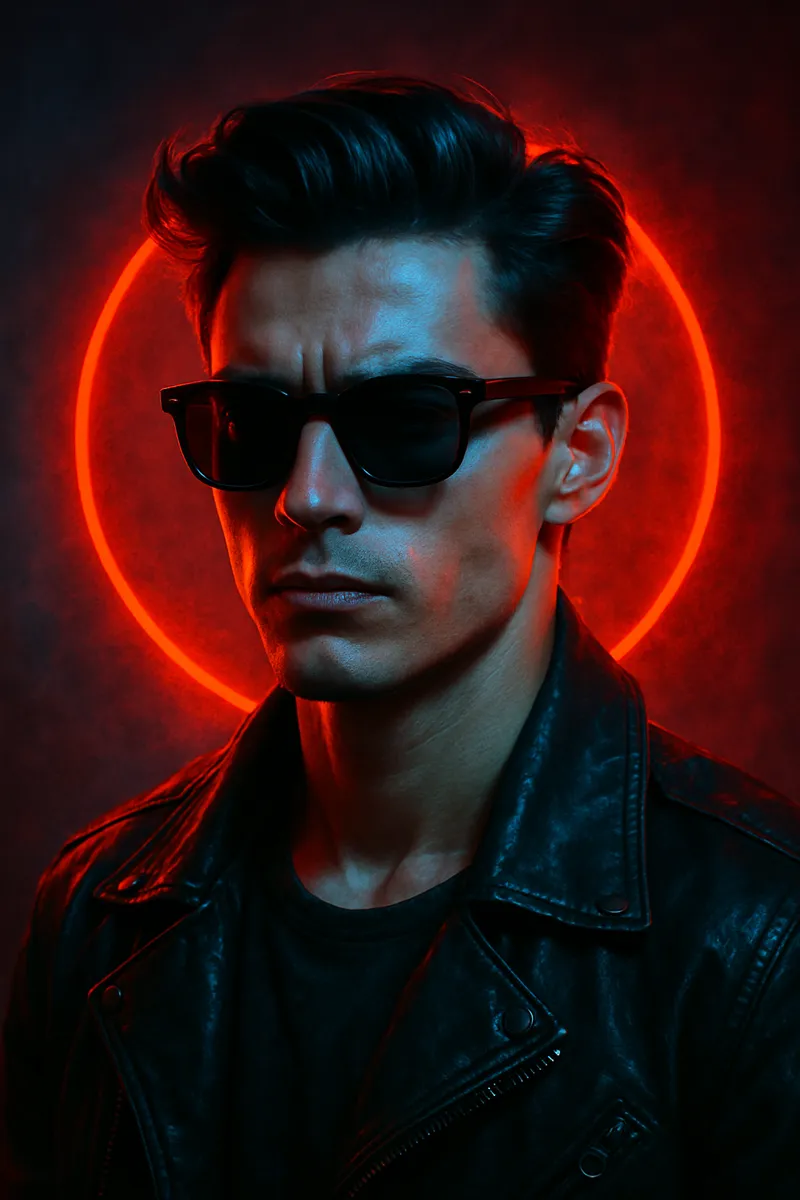 Create a hyper-realistic, cinematic portrait of a young man…