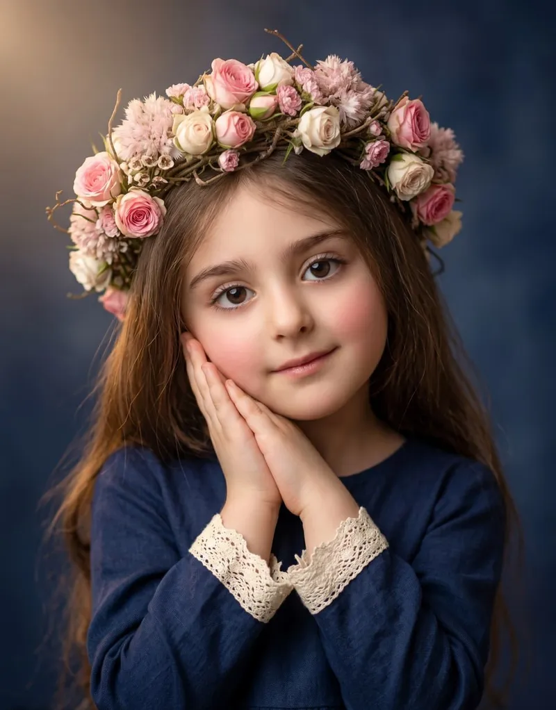 پرتره فاین‌آرت بسیار لوکس و رویایی از یک کودک در استودیویی ب…