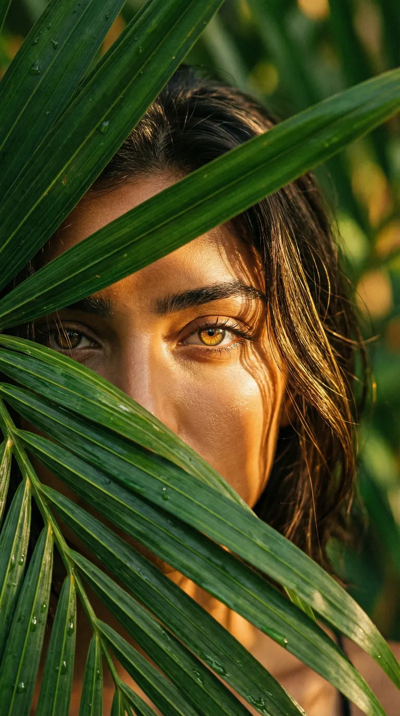 A hyperreal cinematic close-up portrait of a woman partially…