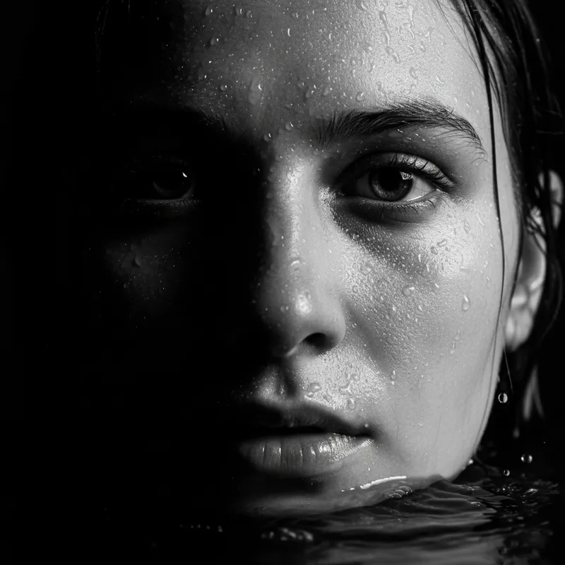 Close-up black and white portrait of me, keeping the face ex…