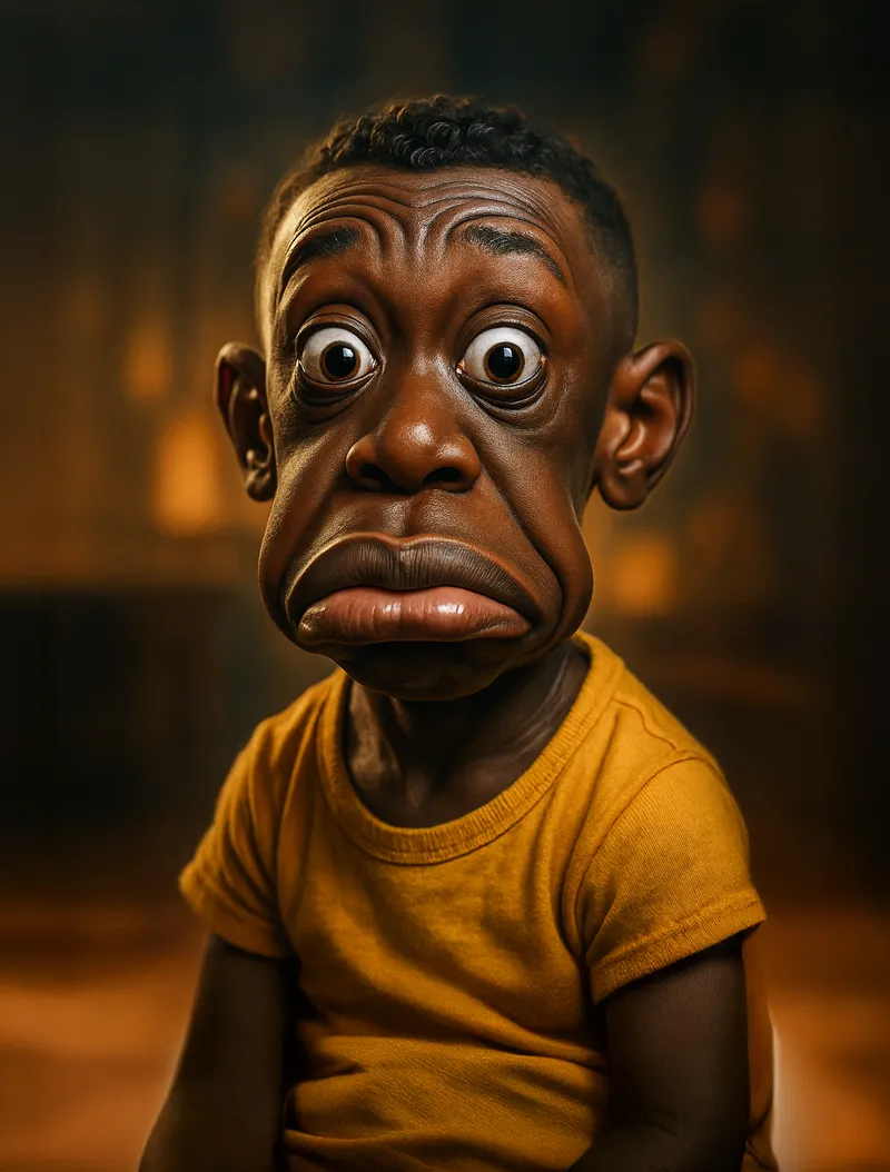 Hyperrealistic baby [Artist Name] in a caricature style, wit…
