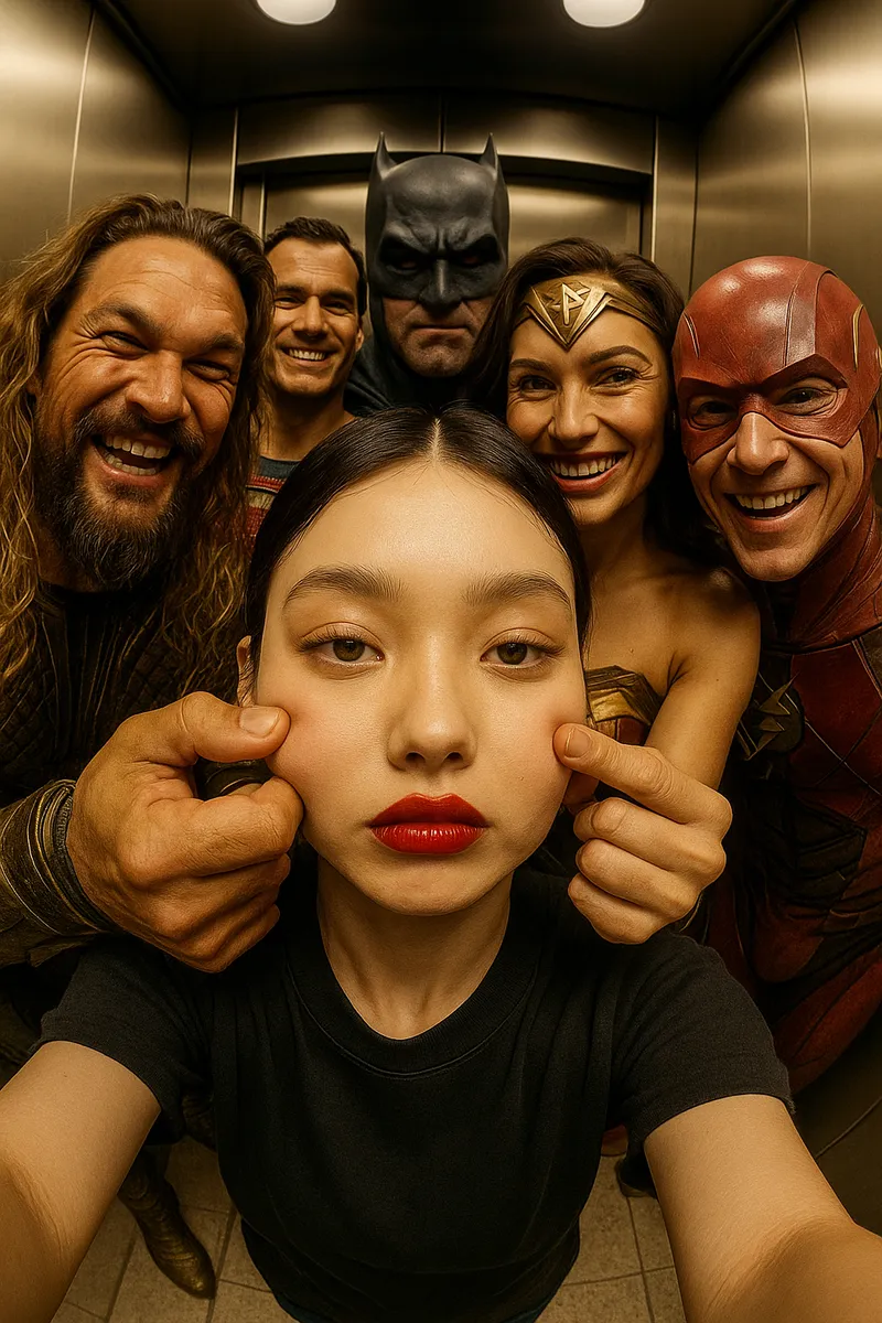 Create fisheye selfie of me with Jason Momoa as Aquaman, Hen…